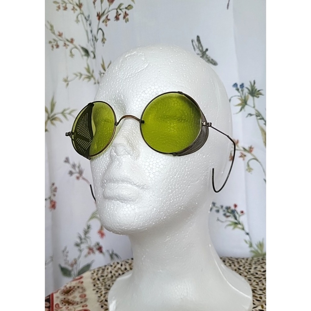 Antique Sunglasses Goggles Spectacles Steampunk Safety Glasses Green Vtg Moto